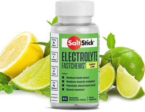 SaltStick FastChews Electrolytes | 60 Chewable Electrolyte Tablets | Salt Tablets for Runners and Endurance Sports Nutrition | Hydration Electrolyte Chews | Vegan | Lemon Lime | 60 Tablets