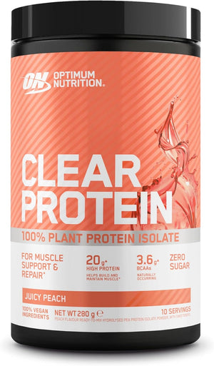 Clear Protein 100% Plant Protein Isolate, Vegan and Sugar-Free High Protein Powder with BCAAs, made from Pea Protein Isolate, Muscle Support & Repair, Juicy Peach, 10 servings, 280 g