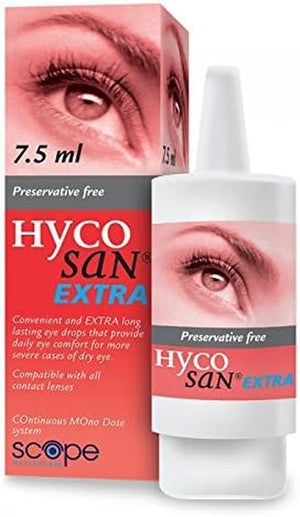 Hycosan Extra - Double Pack - Preservative Free Eye Drops - Sodium Hyaluronate 0.2% - for Treatment of Dry Eyes - 2x7.5ml