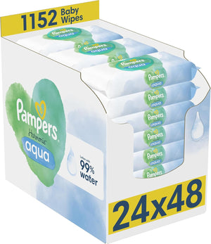 Harmonie Aqua Baby Wipes 24 Packs of 46 Wipes = 1152 Baby Wet Wipes, Help Restore Natural Skin pH,Delicate Lotion with 99% Water