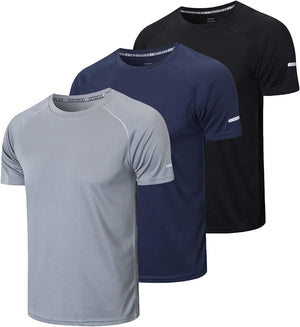 3 Pack Mens T-Shirts Dry-Fit Short Sleeve T-Shirts Moisture Wicking Active Athletic Running Tops Men Work Shirts