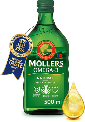 Moller’s ® | Omega 3 Cod Liver Oil | Omega-3 Dietary Supplements with EPA, DHA, Vitamin A, D and E | Superior Taste Award | Pure & Natural cod Liver Oil | 166 Year Old Brand | Neutral | 500 ml