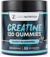 Creatine Monohydate Gummies 5000mg for Men & Women - 120 Chewable Creatine Gummies - Natural Blueberry Flavoured Creatine, Gym Supplement, Muscle Performance - by