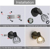 Wall Lights Industrial with E14 Socket Adjustable Wire Cage Wall Lights Shade Black Metal Sconce Wall Lights for Indoor Home Living Room Bedroom Hallway Shop 2 Packs