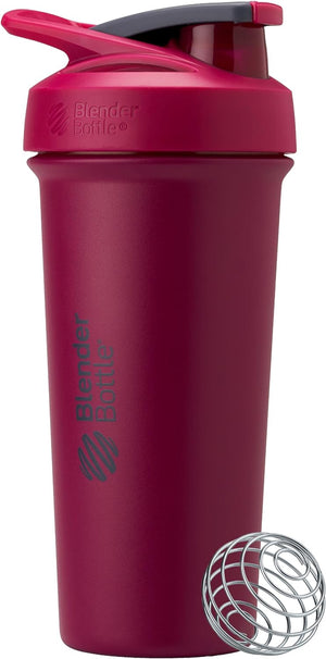 Strada Sleek Shaker Cup Insulated Stainless Steel Water Bottle with Wire Whisk, 710ml, Raspberry