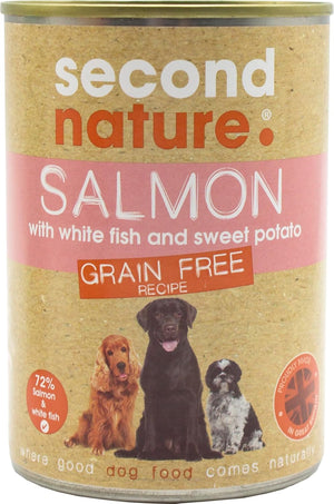 Grain Free Wet Dog Food Tins - Salmon & White Fish - Natural, Grain Free Dog Food Pate Pet Food - Multipack 395g (Pack of 12 Cans)