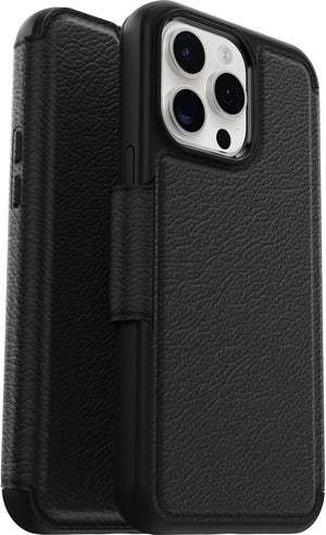 Strada Case for iPhone 15 Pro Max for MagSafe, Shockproof, Drop proof, Premium Leather Protective Folio with Two Card Holders, 3x Tested to Military Standard, Black