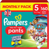 Baby-Dry Nappy Pants Paw Patrol Edition Size 5, 160 Nappies, 12kg-17kg, Monthly Pack, with A Stop & Protect Pocket to Help Prevent Leaks at The Back