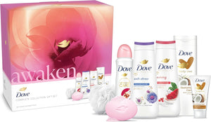 Awaken Complete Collection Gift Set with a luxury shower puff skin care gifts for her 6 piece