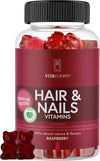 Vegan Hair Skin and Nails Vitamins for Women - Multivitamin Gummies 5000ug Biotin Hair Growth Supplement - Vitamin A C D E B6 B12 Folic Acid & more - Chewable Raspberry Flavored Hair Vitamin