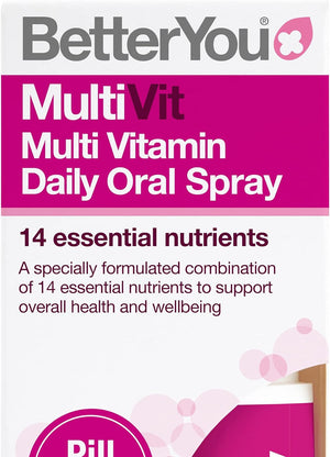 MultiVit Daily Oral Spray, Pill-free Multi Vitamin Supplement, 14 Essential Nutrients to Support Health and Wellbeing , 1-month Supply, Natural Blackcurrent and Plum Flavour