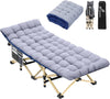 Camp Beds for Adults, 74 x 28'' Extra Wide Camping Bed with Mattress and Side Pocket Camp Bed, Camping Beds for Travel Fishing Outdoor Picnic Office Indoor