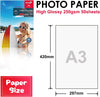 Glossy Photo Paper A3 Size 297x420mm 250gsm 50 Sheets with Premium High Glossy Advanced Resin Coated for Canon Hp Epson Inkjet Printer