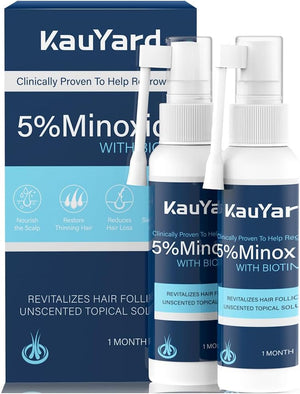 5% Minoxidil Hair Growth Spray for Women and Men: Effective Anti-Hair Loss Treatment for Regrowth, Extra Strength Scalp Solution, Thicker, Stronger, and Longer Hair - 60ml*2