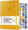 Fitness & Food Journal – Nutrition & Workout Planner for Women & Men – Diet & Gym Exercise Log Book with Calendars, Diet & Training Trackers - Undated, A5, Hardcover (Amber Yellow)