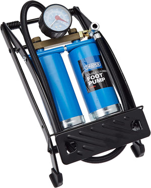 Double-Cylinder Foot Pump | Pressure Gauge and Accessories | Portable Double Barrel Bike and Car Pump | Manual Inflator for Beds and Pools | 25996, Blue