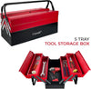 3 Tiers - 5 Trays Metal Tool Box, Cantilever Organiser Storage Box for Garage Home Tools, Toolbox - Red (47 x 32 x 20cm)