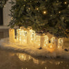 3PK Light up Present Boxes Silver Gift Boxes with Warm White Lights Plug in for Christmas Decorations Home and Outdoor Décor