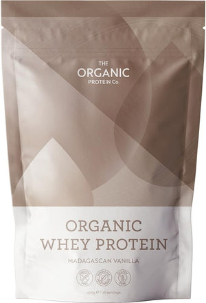 The Organic Protein Co. – Madagascan Vanilla Organic Whey Protein Powder | Additive Free, Undenatured, Bioactive, UPF Free, Emulsifier Free, Primarily Grass Fed, Vegetarian, Gluten Free – 400g