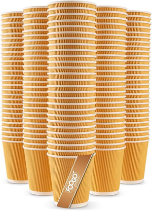 100x 10oz Disposable Paper Coffee Cups, FSC® Certified, Fully Compostable, Strong Triple-Wall Brown Paper Cups, for Hot Drinks, Heat-Resistant Ripple Design, Takeaway Coffee Cups, Party