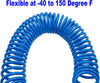 Air Compressor Hose Polyurethane Recoil 10m Long 6mm ID x 9.5mm OD with Bend Restrictor, 1/4" Europe Quick Coupler and Plug, Blue