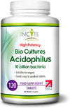 Acidophilus Bio Cultures 10 Billion CFU - 4 Months Supply - High Strength 120 Easy Swallow Tablets - Lactobacillus Probiotics for Gut Health - Vegan Supplement for Women & Men - Made in UK