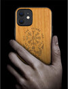 Magnetic Wood Case for iPhone 12 Case [Hard Real Wood & Soft TPU] Shockproof Hybrid Protective Cover Unique & Classy Wooden Case Compatible with MagSafe (Viking Compass Vegvisir-Cherry)