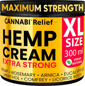 𝗛𝗘𝗠𝗣 𝗖𝗥𝗘𝗔𝗠 𝗘𝗫𝗧𝗥𝗔 𝗦𝗧𝗥𝗢𝗡𝗚 High Strength Fast Absorption Formula, Hemp Oil Menthol Rosemary Calendula, Gel for Joint Muscle Neck Shoulders Elbows Back Hands, 300 ml