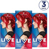 LIVE Ultra Bright or Pastel Red Hair Dye, Pack of 3, Semi-Permanent Colour lasts for up to 15 washes - 092 Pillar Box Red