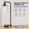 Bedside Lamps Set of 2, Industrial Touch Lamps Bedside with USB C+A Charging Ports, Bedside Table Lamps for Bedroom, Black Bedside Lamps with Clear Glass Shade for Living Room(Bulbs Included)