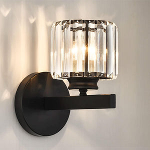 Retro Crystal Wall Light Sconce, E27 Modern Black Crystal Wall Lamp, Wall Lighting Fixtures for Bedside Bedroom Living Room Corridor Dining Room Hallway (Black Round)