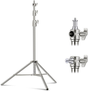 9.2ft/2.8m Stainless Steel Light Stand, Spring Cushioned Heavy Duty Photography Tripod Stand with 1/4” to 3/8” Universal Screw Adapter for Strobe, LED Video Light, Ring Light, Monolight，Softbox