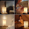 Bedside Lamp, Small Table Lamp with Square Fabric Linen Shade Minimalist Lamp for Bedroom Warm Light Bed Lamp Desk Lamps for Kids Room, Living Room, Dorm, Office, On-Off Switch (LED Bulb Included)