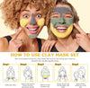 ANAiRUi Clay Face Mask Kit, Turmeric Clay Mask - Green Tea Face Mask - Dead Sea Minerals Mud Mask, Spa Facial Mask Set for Deeply Cleansing, Detoxing and Controlling Oil, 210g