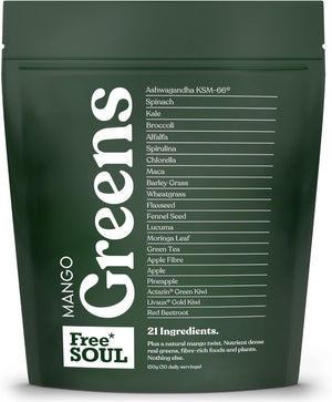 Greens - 21 Advanced Greens, Superfoods, and Adaptogens Including KSM-66 Ashwagandha, Vegan & Gluten-Free, Advanced Natural Formula, UK Made, 30 Servings (Mango)