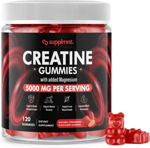 Creatine 120 Gummies Max 5000mg for Men and Women Creatine Monohydrate with Added Magnesium - Chewable Gummies, Strawberry Flavour (1 Month Supply)