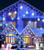 Icicle Outdoor Christmas Lights with Snowflake, 10.7M/35Ft 240LED Connectable Icicle Lights Waterproof,8 Modes&3 Timer&4 Brightness Levels with Remote for Eaves, Window,Festival Decor(Blue White)