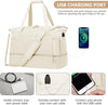 Gym Bag Womens, Sports Travel Duffel Bag with USB Charging Port, Weekend Overnight Bag for Women with Wet Pocket and Shoes Compartment, Hospital Bag, Beige