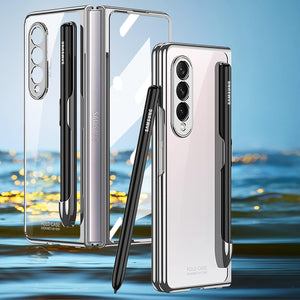 Samsung Galaxy Z Fold 3 Case Cover,Gorgeous Shiny Side Transparent Shell with Stylus Slot,Folding Phone Case for Samsung Galaxy Z Fold 3-Silver