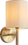 Tatum Decorative Contemporary Antique Brass E14 LED Compatible Wall Light with a Cream Fabric Drum Shade