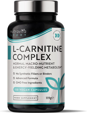 L-Carnitine Complex - High Strength Capsules with Added Riboflavin, Biotin, Chromium, Vitamin D, B3 & B6 - Macronutrient & Energy Yielding Metabolism - 150 Vegan Capsules - Made in the UK by