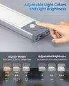 65 LED Wardrobe Lights Motion Sensor, Dimmable Battery Cupboard Lights 2500mAh Rechargeable Wireless Closet Lights for Drawer, Kitchen, Hallway, Silvery, 3 Color Temperatures, 33.5 cm