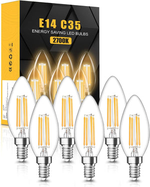 E14 LED Light Bulb, 4W 400 Lumens E14 LED Light Bulb Warm White 2700K, 40W Equivalent E14 SES Small Edison Screw Light Bulb, CRI 80 E14 LED Candle Bulb, Non Dimmable - Pack of 6