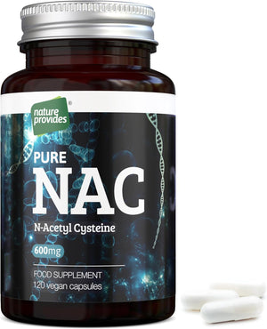 NAC N-Acetyl Cysteine (Free Form) 600mg - 120 Vegan Capsules, High Grade and Stable, 100% Pure - No Fillers/Buffers/Flow Agents, UK Made by