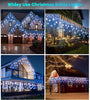 Icicle Outdoor Christmas Lights with Snowflake, 10.7M/35Ft 240LED Connectable Icicle Lights Waterproof,8 Modes&3 Timer&4 Brightness Levels with Remote for Eaves, Window,Festival Decor(Blue White)