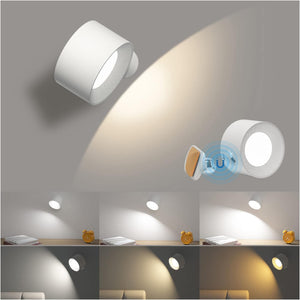 LED Wall Light, Wall Lamp with 3 Color Modes 3 Brightness Levels 360°Rotate Magnetic Ball Touch Control, Indoor Wall Lights Battery Wall Light for Bedroom Reading Living Room-1Pack