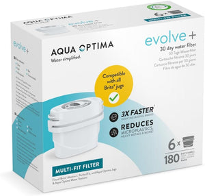 Water Filter Cartridge 6 Pack (6 Months Supply), Evolve+ Compatible with Brita Maxtra, Maxtra+ & PerfectFit, 5 Stage Filtration System Reduces Chlorine, Limescale & Other Impurities ,White