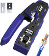 GJ670BL RJ45 Crimp Tool, Pass Through Ethernet Crimping Tool for Cat5 Cat6 Cat7 End Pass-Thru Connector, Support Stripping & Cutting