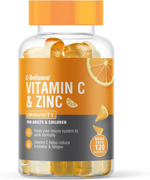 Vitamin C and Zinc Gummies by C Defence, Immunity, Vegan Gummies for Adults and Children- Orange Flavour