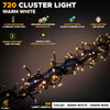 Christmas Tree Lights Cluster Lights 720 LED - 8 Hours On Timer, 8 Light Modes, Plug in, Waterproof Indoor & Outdoor Use – 720 LED / 9m Lit Length, Warm White